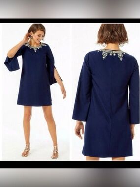 New w/o tag Lilly Pulitzer Anastasia Beaded Stretch Shift Dress Navy, Size 16